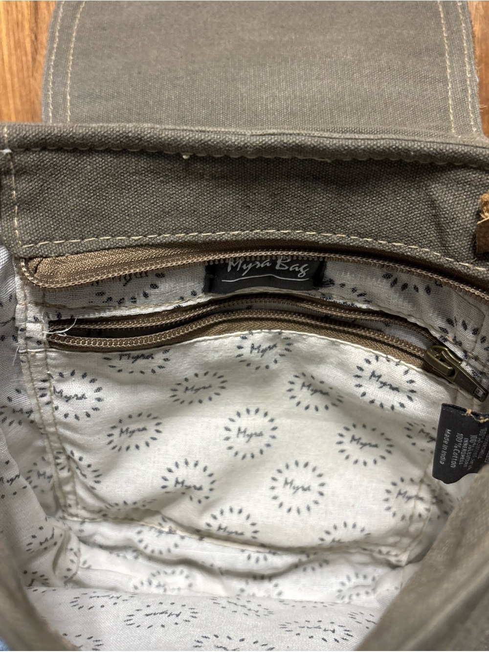 Myra Bag gray Canvas Crossbody Bag with brown Leather Flap - Picture 3 of 3